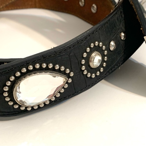 Nocona Black Leather Belt with Conchos and Rhinestones Western Belt Size 35 - Picture 5 of 15